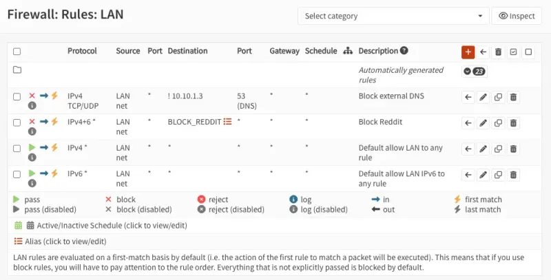 OPNsense Firewall Rules LAN blocks external DNS